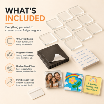 🧊DIY Acrylic Fridge Magnet Making Kit – Custom Clear Picture Magnets for Kids’ Artwork, Family Photos & Creative Home Decor