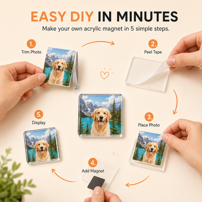 🧊DIY Acrylic Fridge Magnet Making Kit – Custom Clear Picture Magnets for Kids’ Artwork, Family Photos & Creative Home Decor