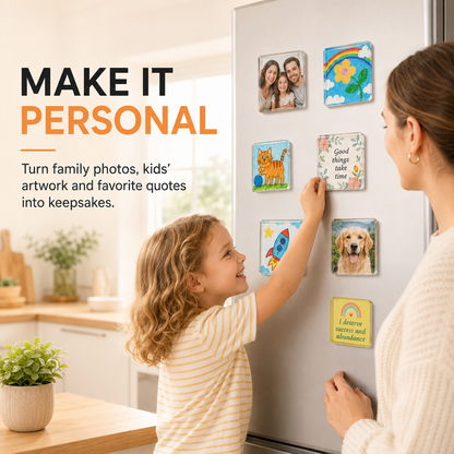 🧊DIY Acrylic Fridge Magnet Making Kit – Custom Clear Picture Magnets for Kids’ Artwork, Family Photos & Creative Home Decor