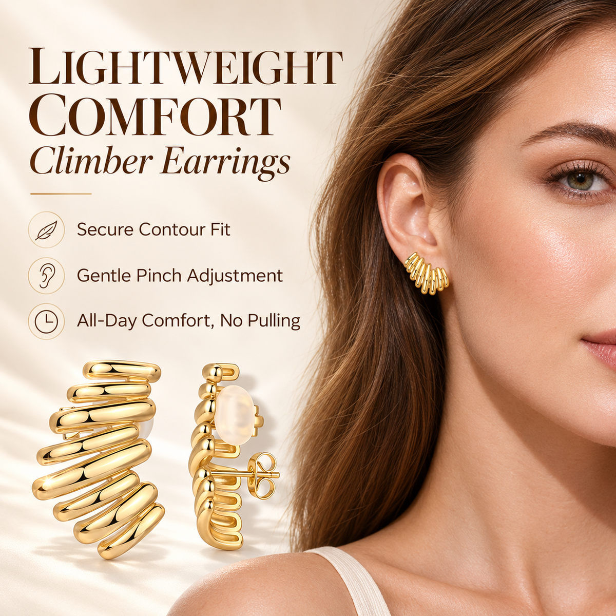 ✨  Gold-Plated Ear Climber Earrings – Elegant Ear Cuff Style