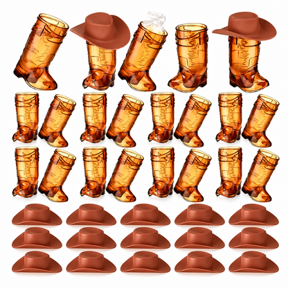 Mini Cowboy Boot Shot Cups with Decorative Hats