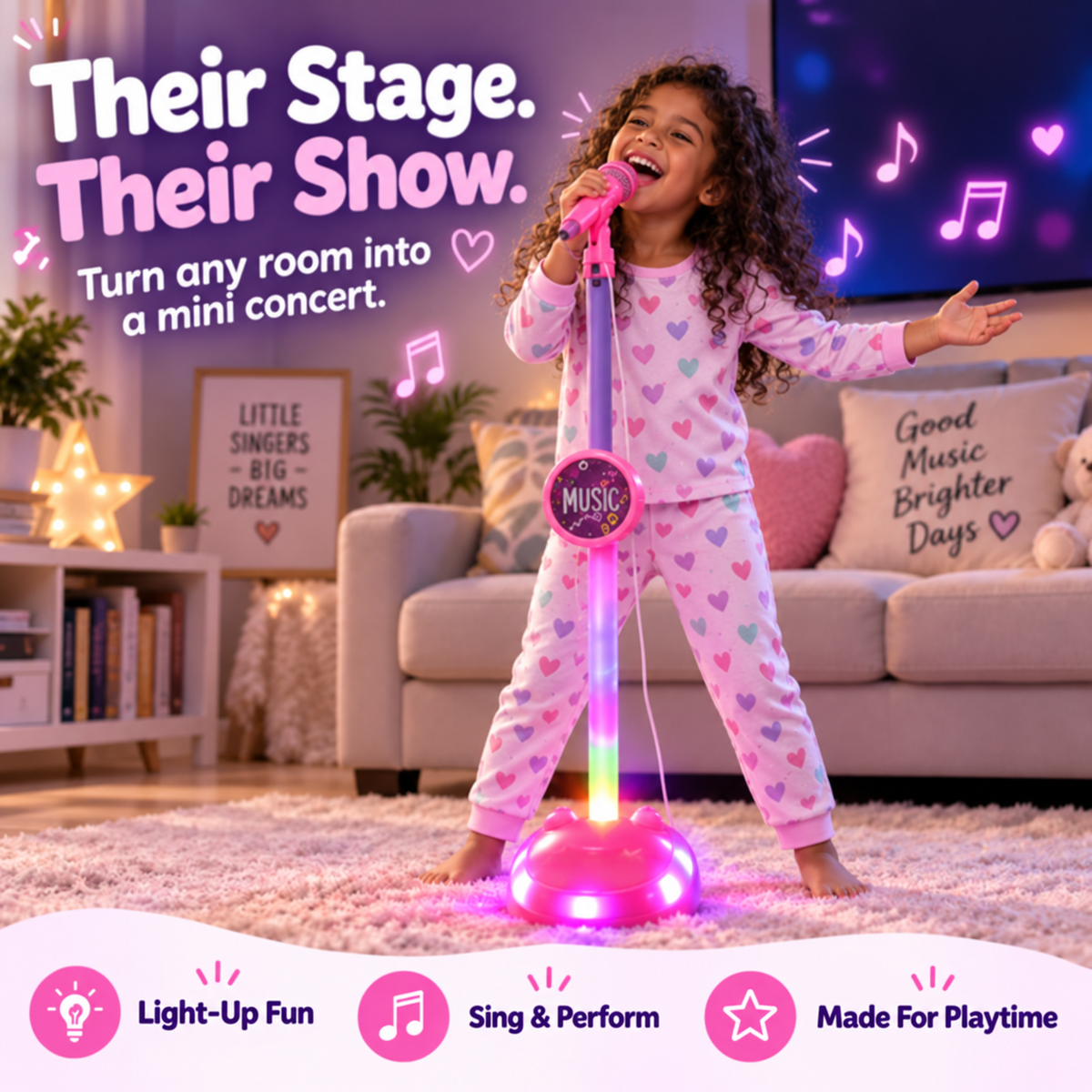 🎤 Kids Light-Up Karaoke Microphone Stand – Sing, Play & Perform