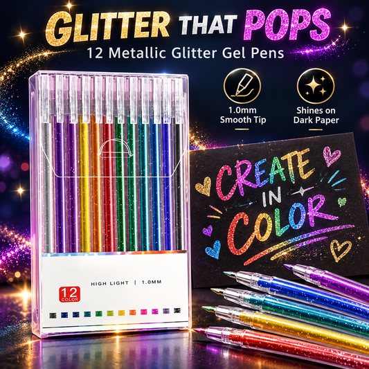 ✨ Metallic Glitter Gel Pens – Bold Color That Pops on Black Paper