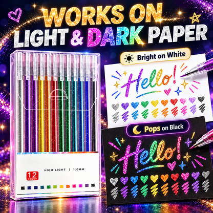✨ Metallic Glitter Gel Pens – Bold Color That Pops on Black Paper