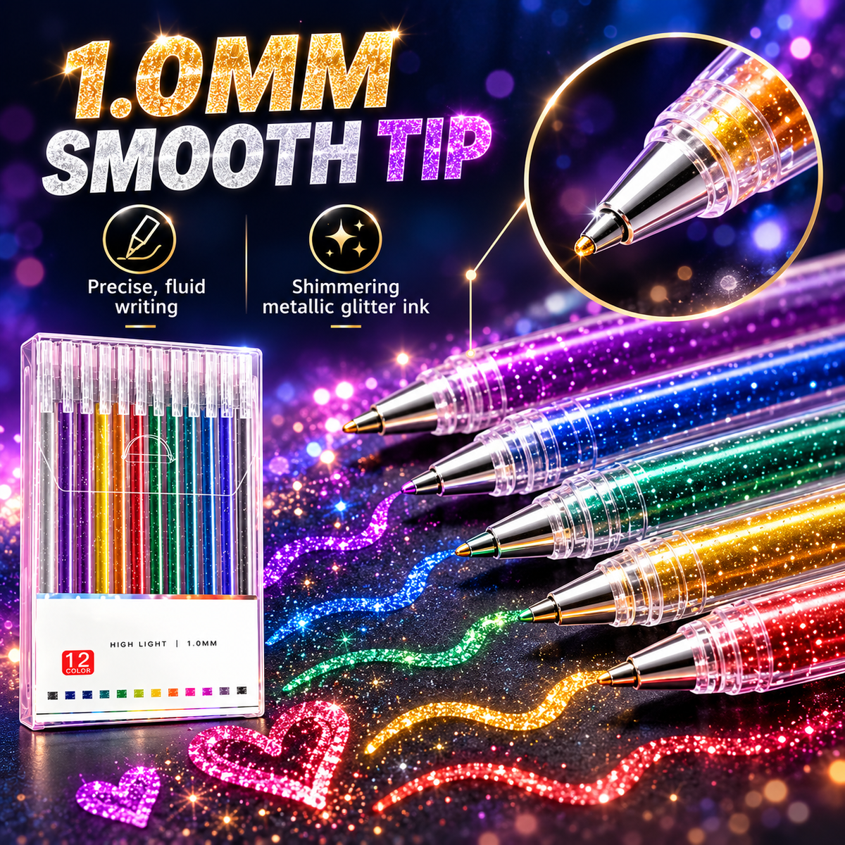 ✨ Metallic Glitter Gel Pens – Bold Color That Pops on Black Paper