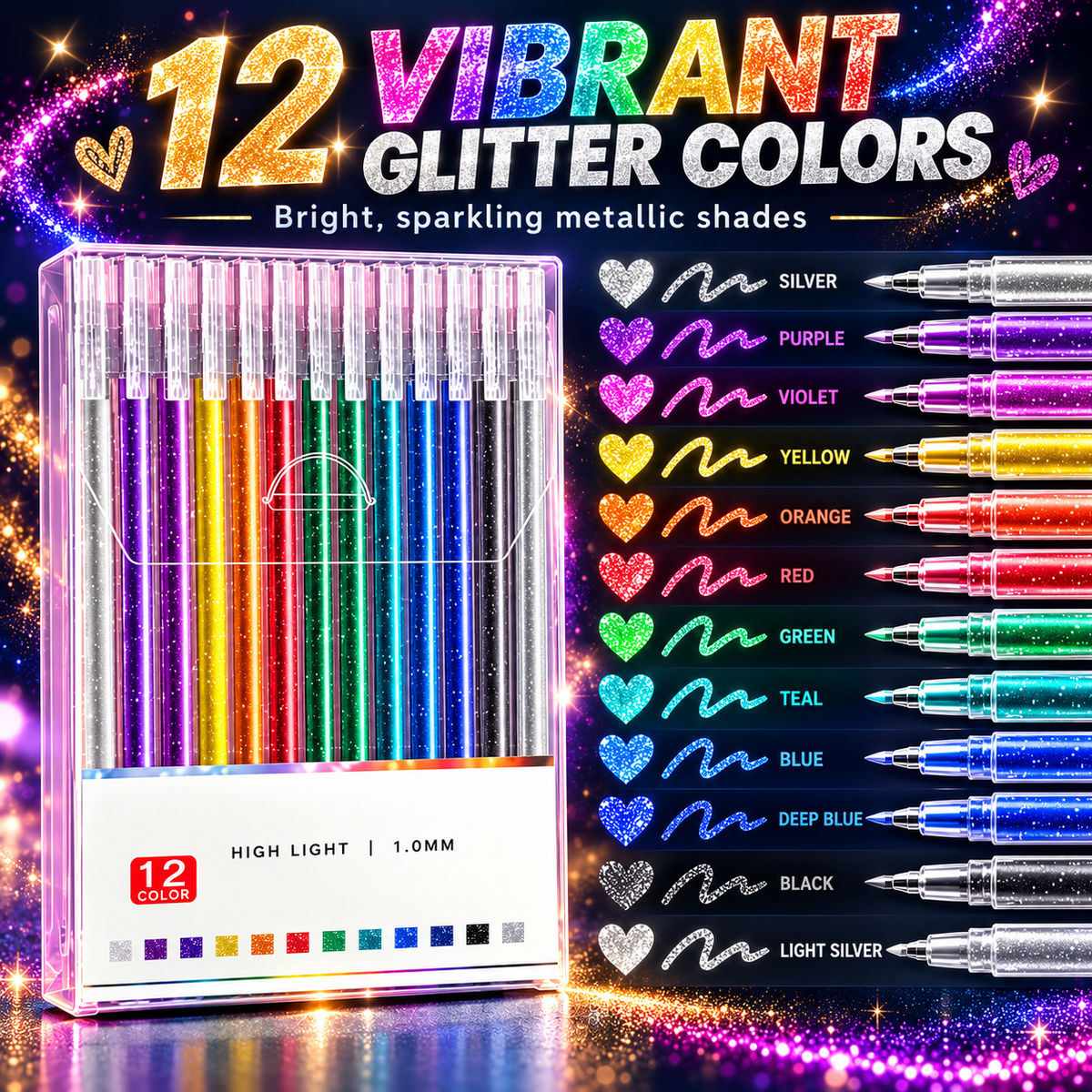 ✨ Metallic Glitter Gel Pens – Bold Color That Pops on Black Paper