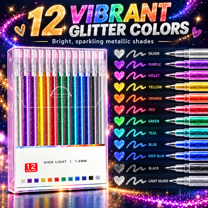 ✨ Metallic Glitter Gel Pens – Bold Color That Pops on Black Paper