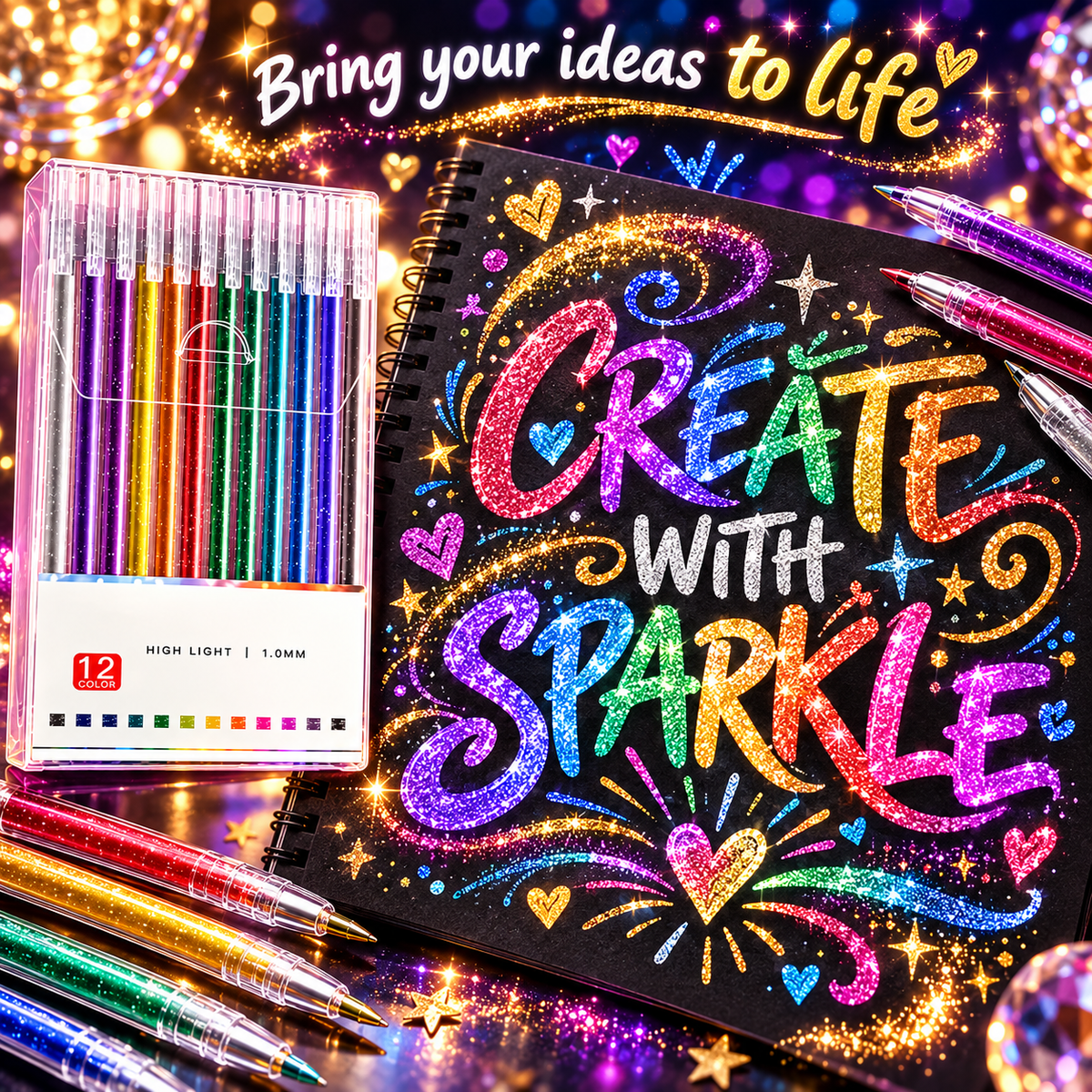 ✨ Metallic Glitter Gel Pens – Bold Color That Pops on Black Paper