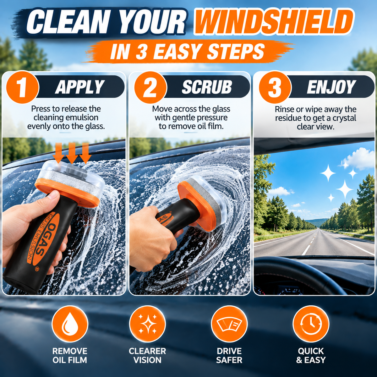 🚗 Windshield Oil Film Remover – Restore Crystal Clear Vision & Remove Stubborn Glass Haze