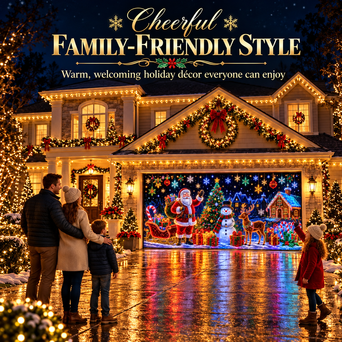 ⏳ Last Day 49% OFF – 🎄Oversized Christmas Wonderland Garage Door Cover | Neon-Inspired Santa Village Artwork with Snowman, Reindeer, Tree & Gingerbread House Details ✨