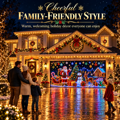 ⏳ Last Day 49% OFF – 🎄Oversized Christmas Wonderland Garage Door Cover | Neon-Inspired Santa Village Artwork with Snowman, Reindeer, Tree & Gingerbread House Details ✨