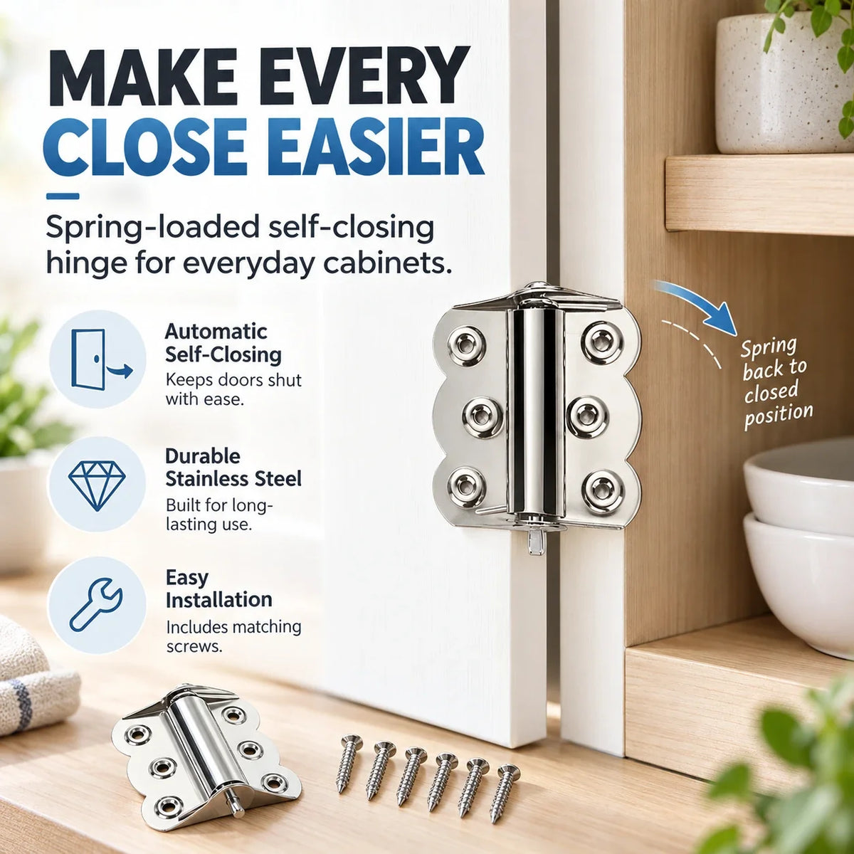 Self-Closing Spring Cabinet Hinges for Doors | 4/6 PCS
