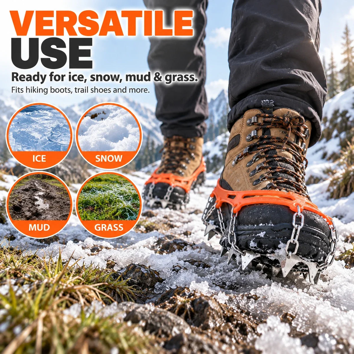 8-Tooth Ice Crampons for Shoes | Snow & Winter Grip