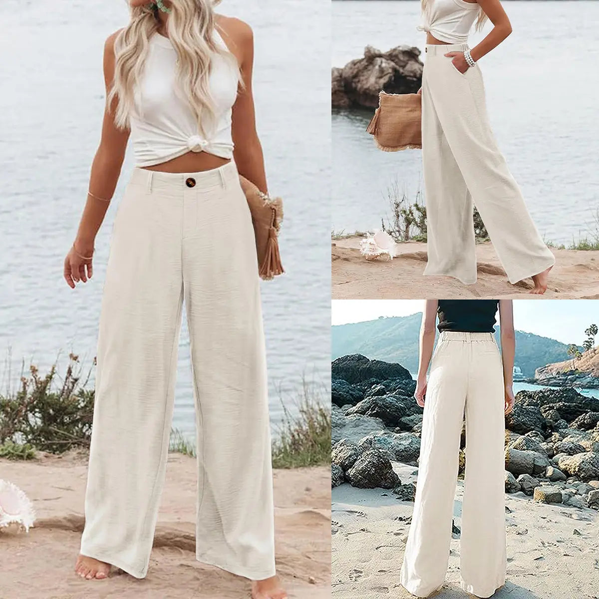 Women's High-Waisted Cotton Linen Wide-Leg Pants（Buy 2 Free Shipping）