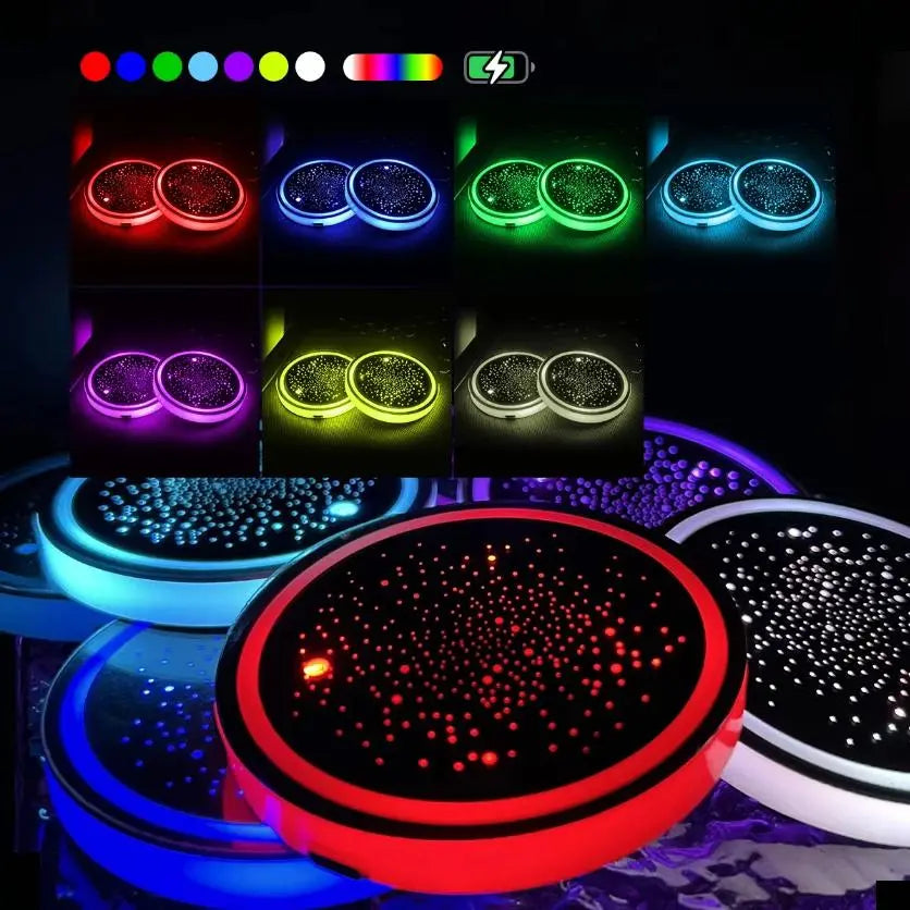 7 Color-Changing LED Car Cup Holder Coasters 🚗✨
