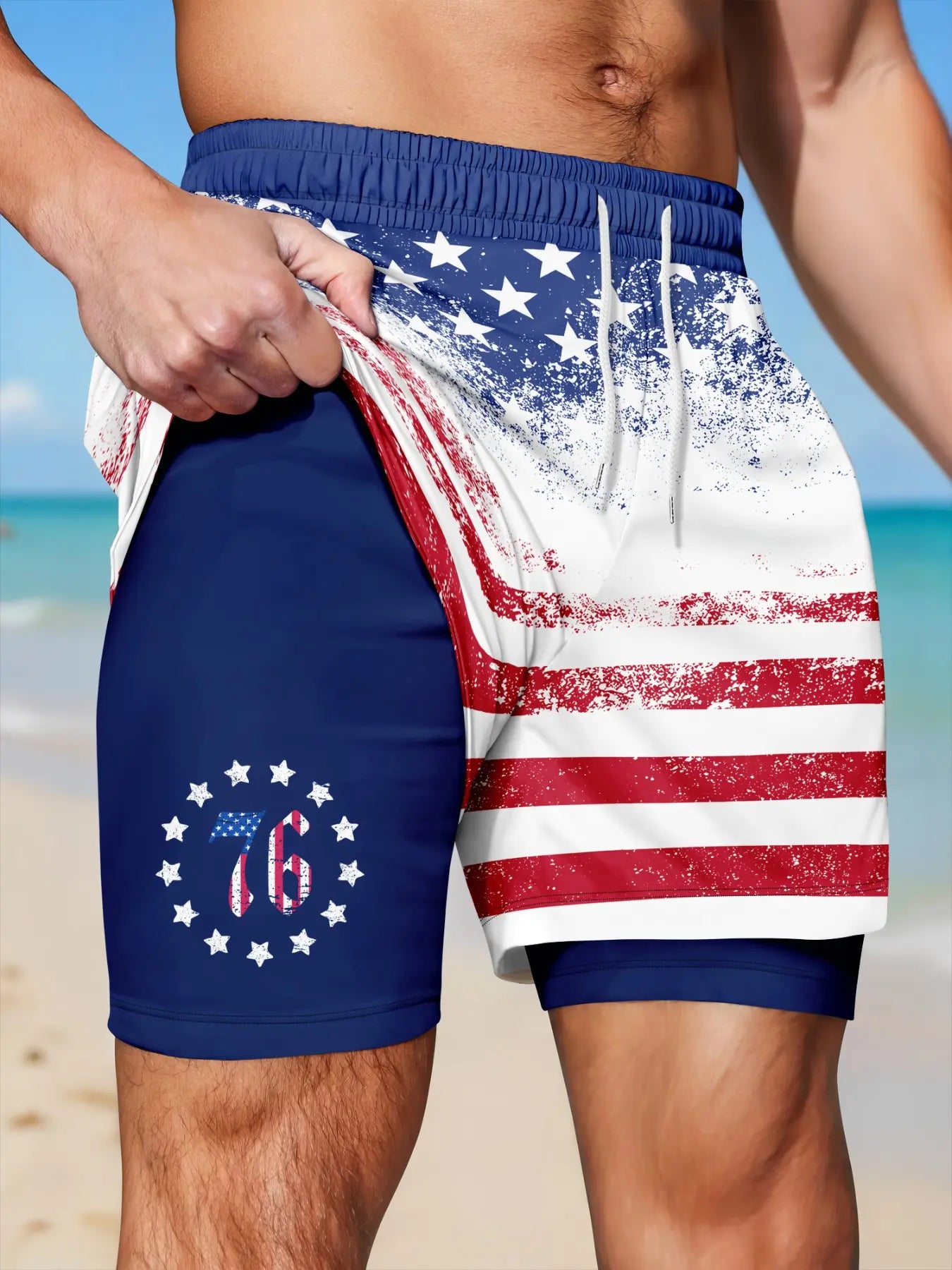 🩳 Men's Two-In-One USA 250th Beach Shorts