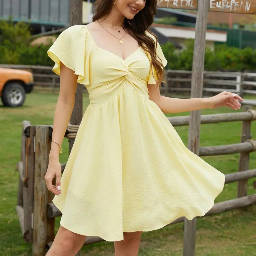 👗 Chicovar Sweetheart Knot-Front Chiffon Mini Dress