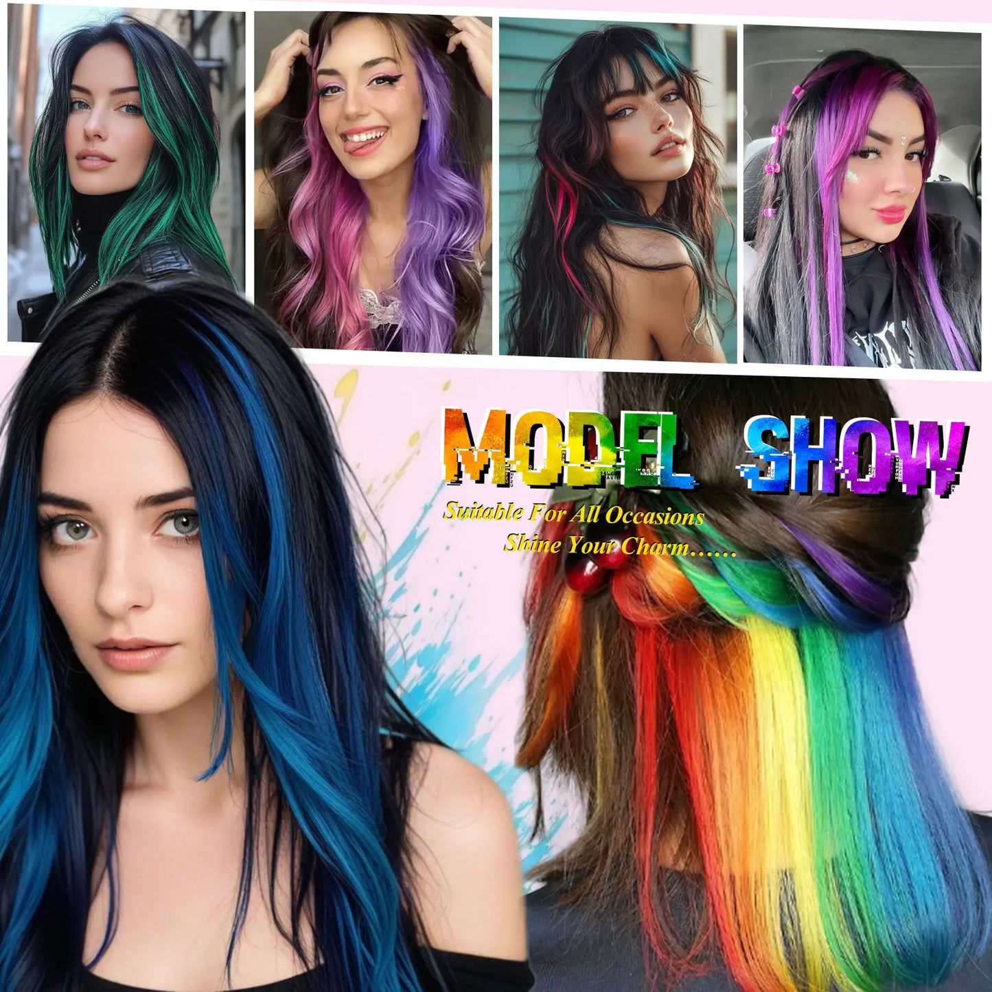 Multi-Color Clip-In Rainbow Hair Extensions
