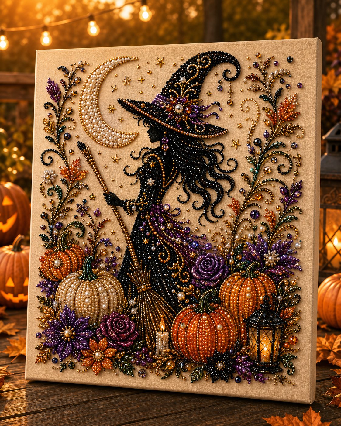 🔮 Stress-Relief Witch & Pumpkin Diamond Painting | Magical 5D DIY Craft Kit 🖌️