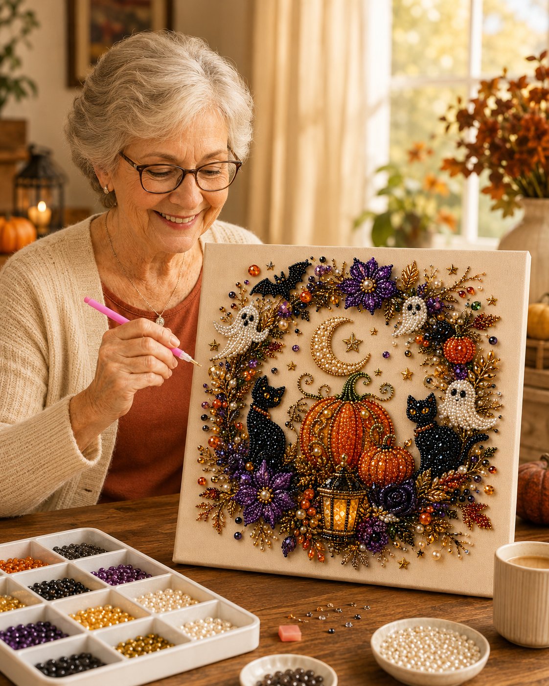 Halloween Pumpkin & Ghost Pearl Art DIY Kit