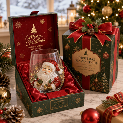 🎄 Luxury Christmas Glass Art Cup – Festive Holiday Drinkware & Premium Gift for Christmas 🎁✨
