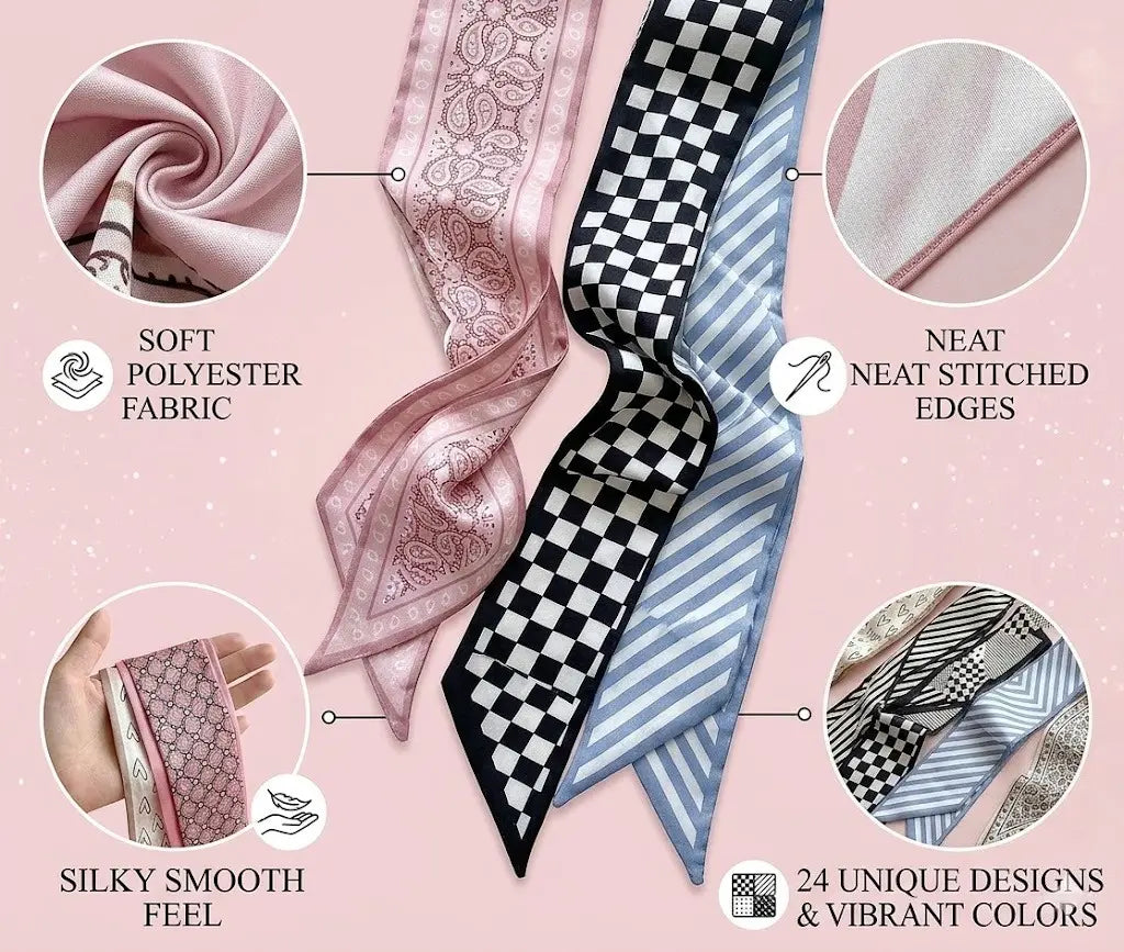 🎀 24-Pack Luxe Silk-Feel Multi-Way Ribbon Scarves