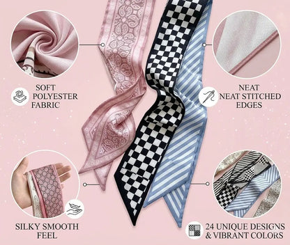🎀 24-Pack Luxe Silk-Feel Multi-Way Ribbon Scarves