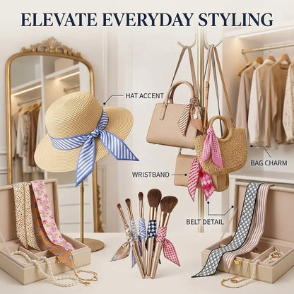 🎀 24-Pack Luxe Silk-Feel Multi-Way Ribbon Scarves