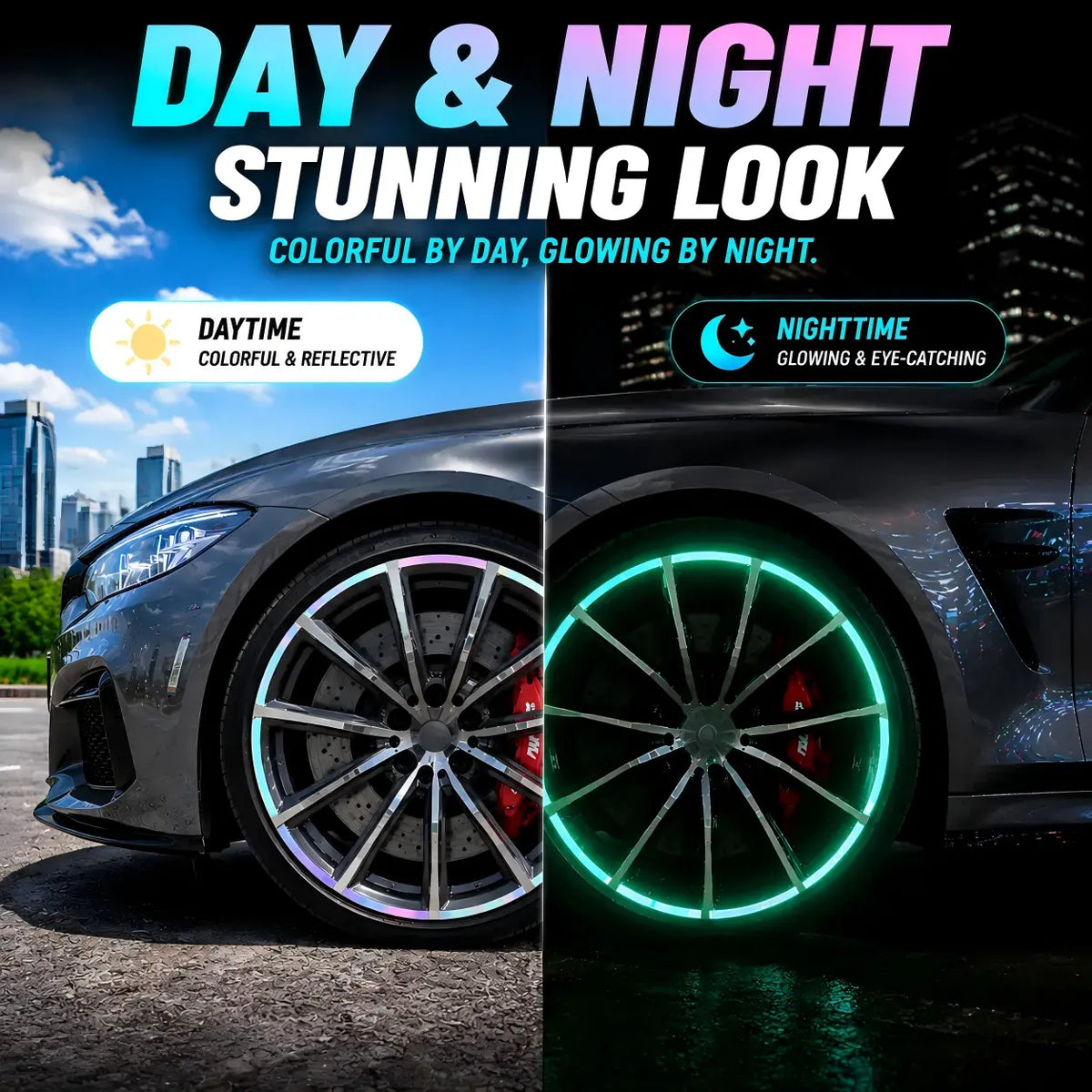 💎 Cyber Neon Glow Wheel Rim Reflective Stickers – Universal Fit for Cars & SUVs 🚘✨