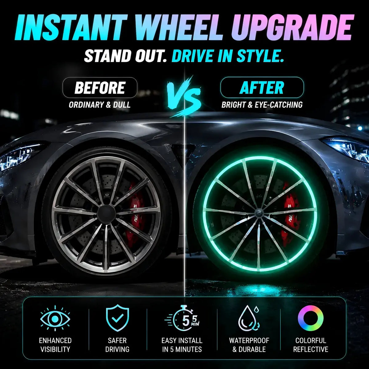 💎 Cyber Neon Glow Wheel Rim Reflective Stickers – Universal Fit for Cars & SUVs 🚘✨