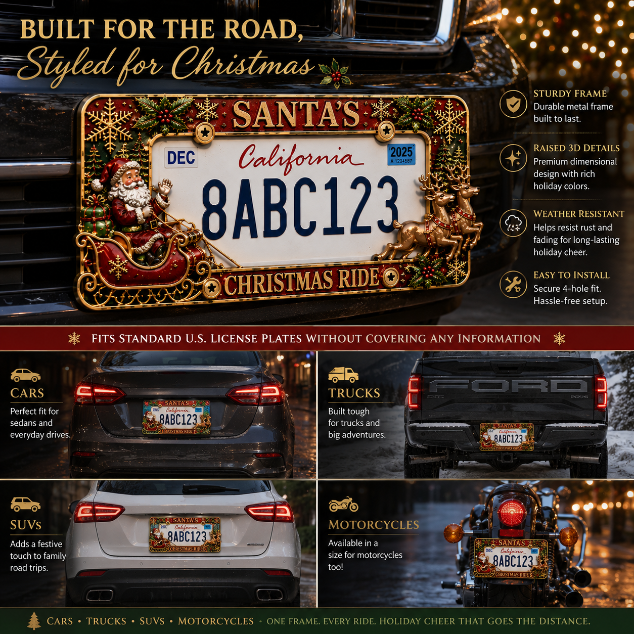 🎄Christmas License Plate Frame – Festive Style for Every Ride