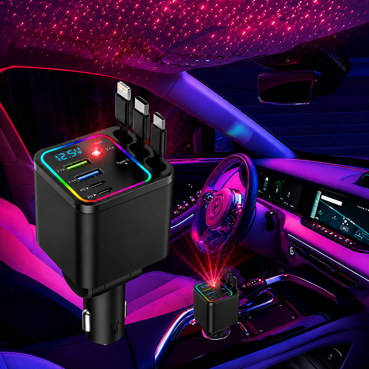 ✨Starry Ambient Light 7-in-1 Fast Car Charger