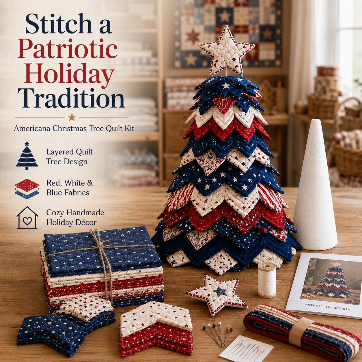 🎄 Cozy Weekend Americana Christmas Tree Quilt Kit | Easy Layered Holiday DIY Décor ✨
