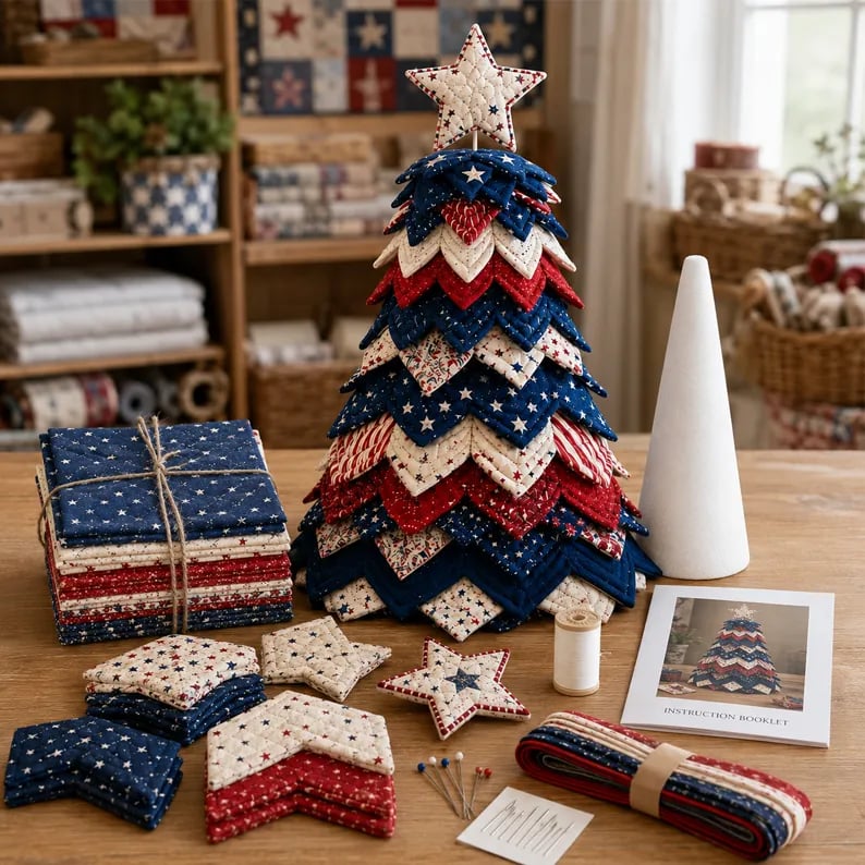 🎄 Cozy Weekend Americana Christmas Tree Quilt Kit | Easy Layered Holiday DIY Décor ✨