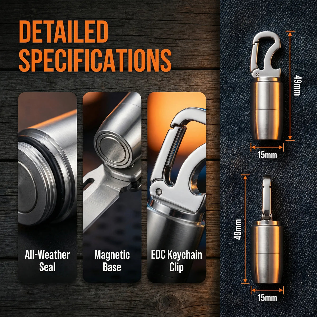 ⚙️ 4-in-1 Waterproof EDC Keychain Capsule Tool