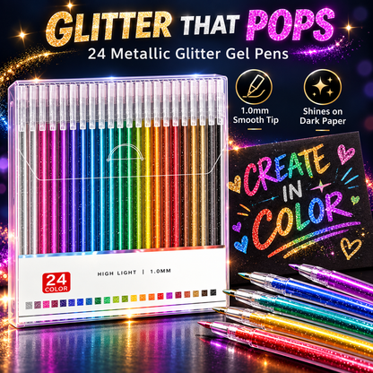 ✨ Metallic Glitter Gel Pens – Bold Color That Pops on Black Paper