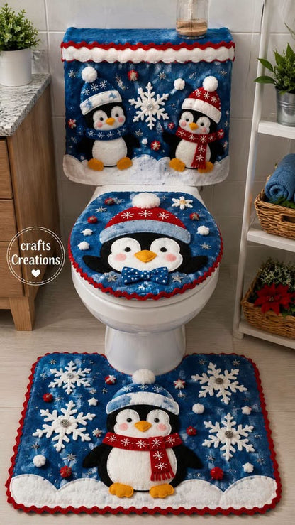 🎄49% OFF❄️3-Piece Christmas Snowman Toilet Cover Set – Cozy Winter Bathroom Decor