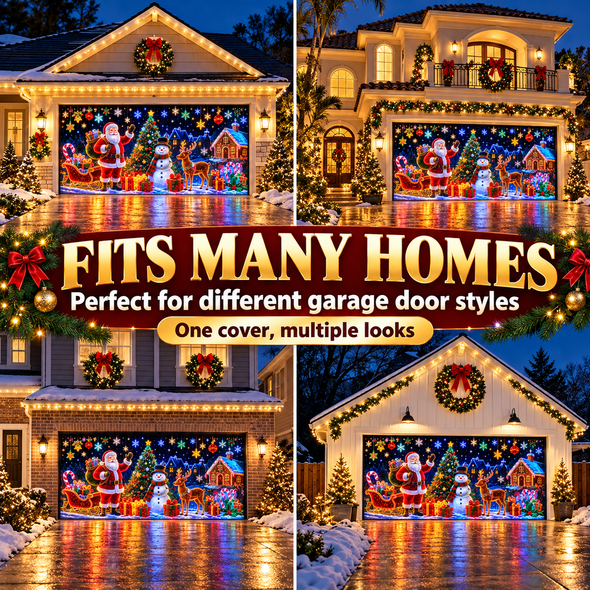 ⏳ Last Day 49% OFF – 🎄Oversized Christmas Wonderland Garage Door Cover | Neon-Inspired Santa Village Artwork with Snowman, Reindeer, Tree & Gingerbread House Details ✨