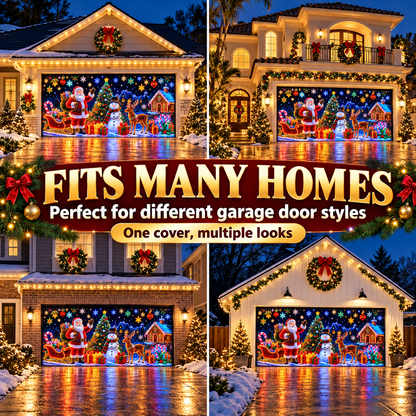 ⏳ Last Day 49% OFF – 🎄Oversized Christmas Wonderland Garage Door Cover | Neon-Inspired Santa Village Artwork with Snowman, Reindeer, Tree & Gingerbread House Details ✨