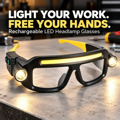 💡 Rechargeable LED Headlamp Glasses – Hands-Free Light