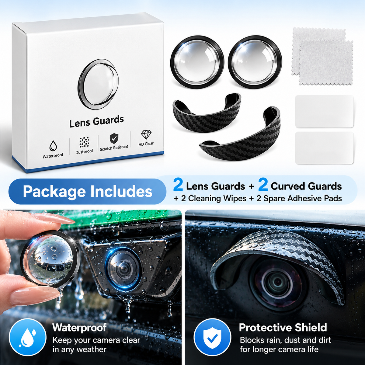 Carbon Fiber Car Backup Camera Rain & Glare Shield – Universal Protective Sun Visor