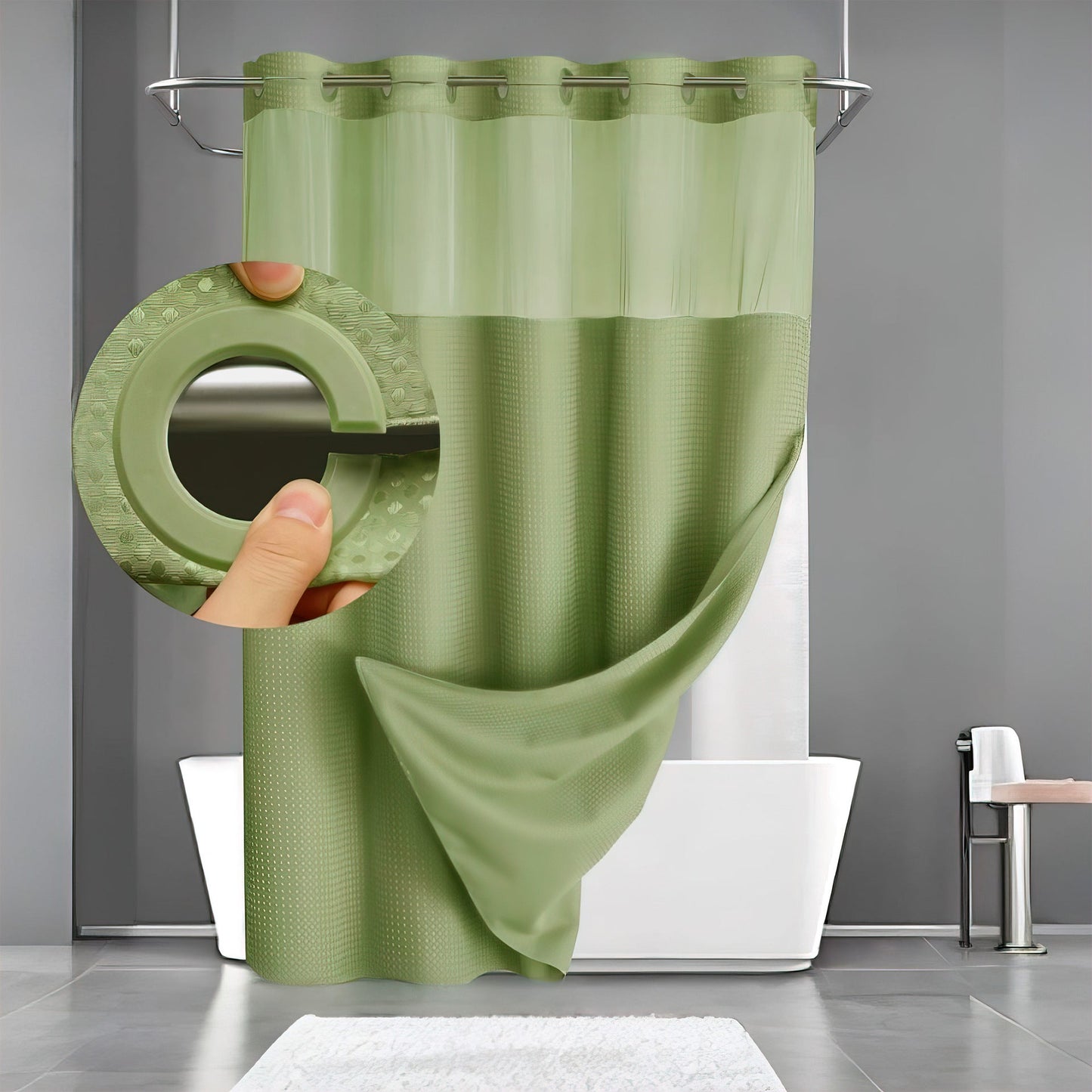 🎐Luxury Waffle Weave Shower Curtain Set with Sheer Liner & Hooks | Hotel Spa Collection
