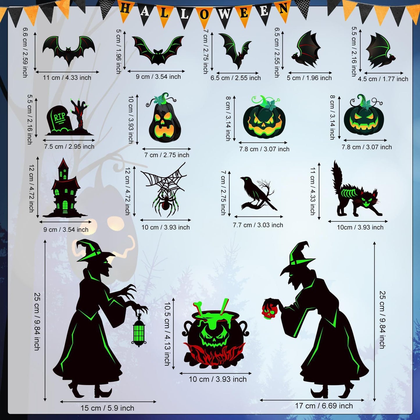 🎃16-Piece Glow-in-the-Dark Halloween Car Magnet Set