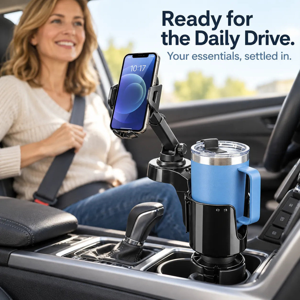 🚗 2-in-1 Car Cup Holder Expander with Adjustable Phone Mount for Everyday Driving
