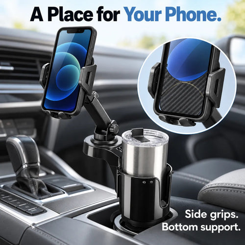 🚗 2-in-1 Car Cup Holder Expander with Adjustable Phone Mount for Everyday Driving