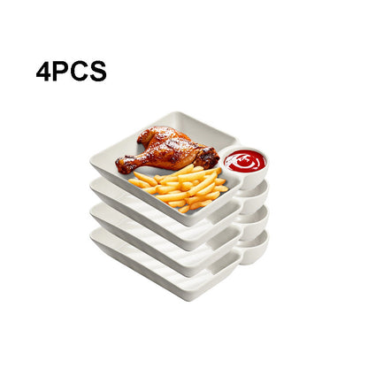 4-Pack Divided Snack Plates with Sauce Compartment
