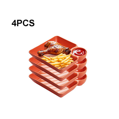4-Pack Divided Snack Plates with Sauce Compartment