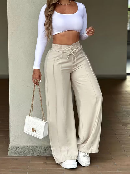 🌿 High-Rise Wide-Leg Drawstring Lounge Pants