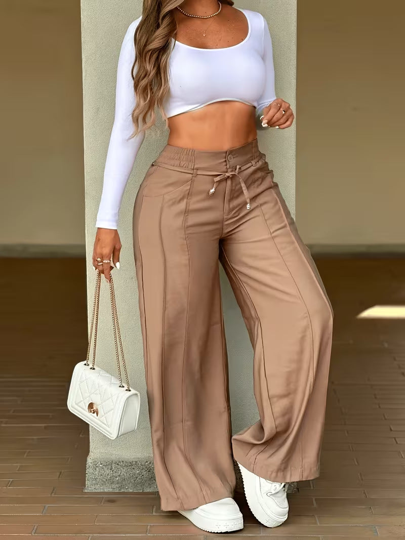 🌿 High-Rise Wide-Leg Drawstring Lounge Pants