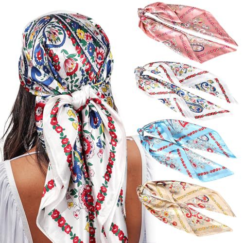 ✨ 4-Piece Premium Satin Square Head Scarf Set (35" x 35") 🧣